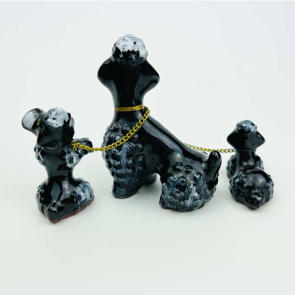 Vintage Red Ware Style Black and white Poodles on Chains - Mid Century Decor - Picture 4 of 8